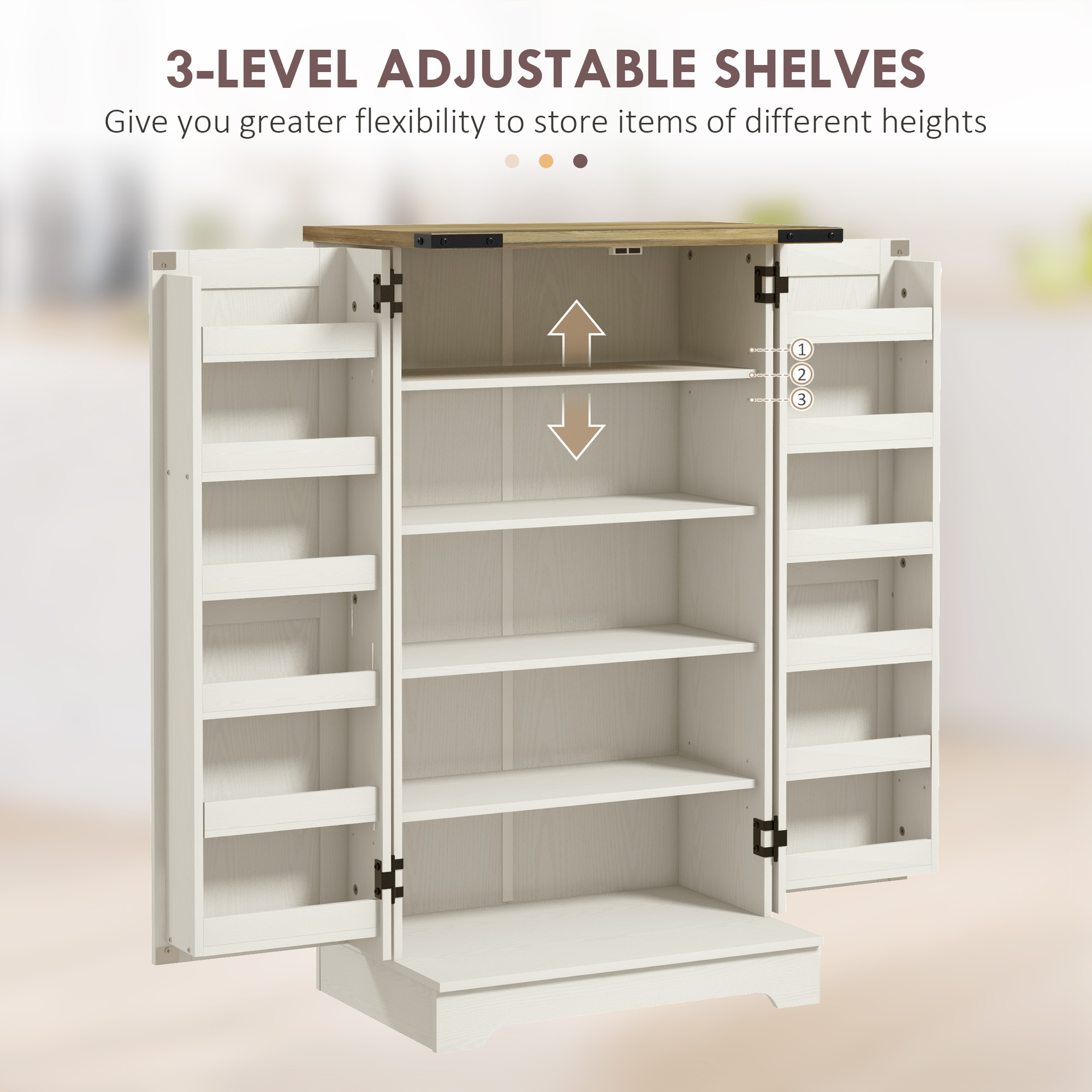 Farmhouse Kitchen Pantry Storage Cabinet, Kitchen Pantry Cabinet with Doors and Adjustable Shelves, Cream White - Image 3