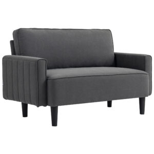 Loveseat Sofa, Linen 2 Seater Sofa Couch with Thick Padded Seat & Backrest for Living Room, Home Office, Dark Grey