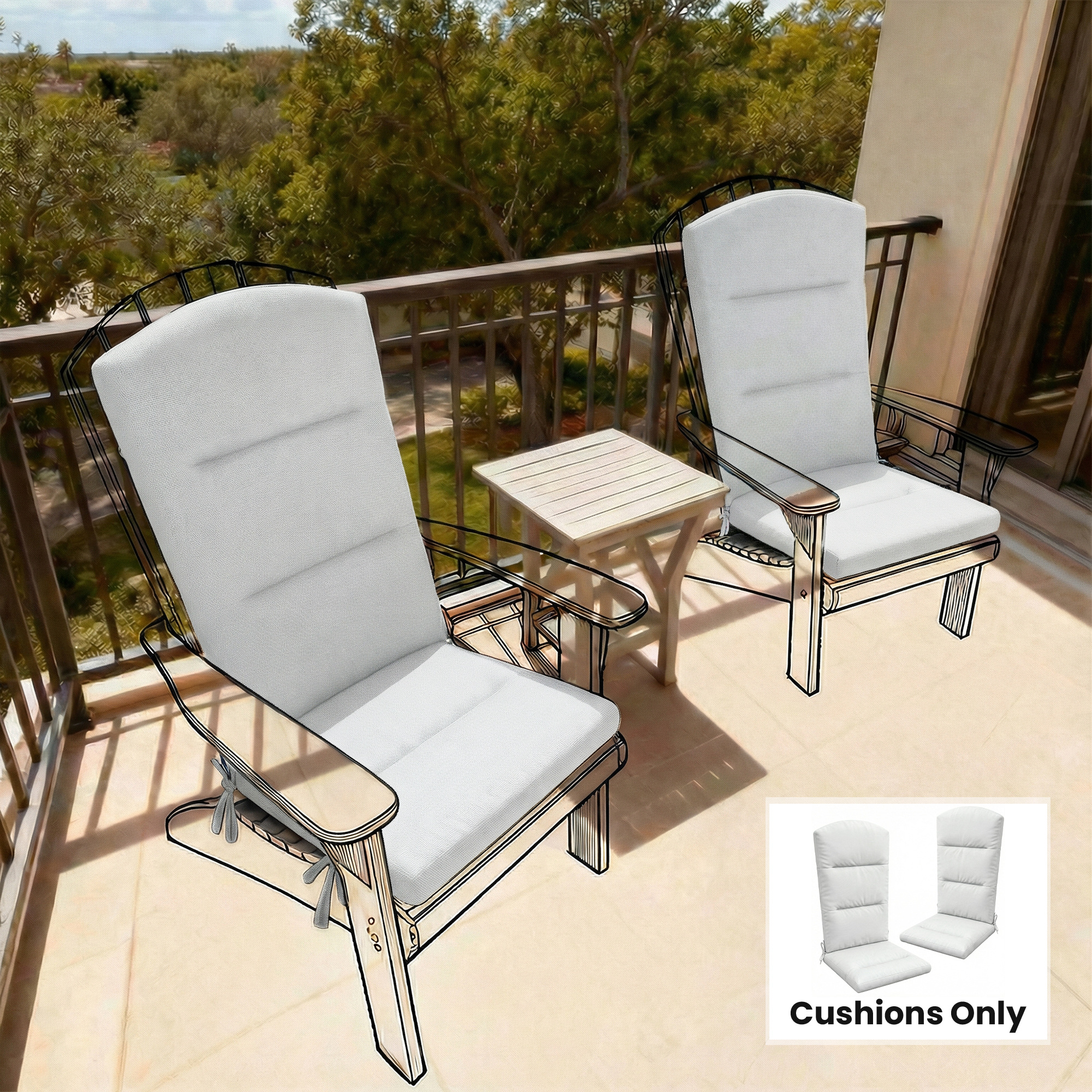 Patio Chair Cushion for Adirondack Chairs Replacement Cushion with Back and Ties, Light Grey - Image 6