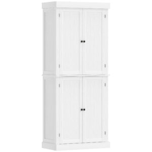 72.5" Freestanding Kitchen Pantry Cabinet with 4 Doors, White