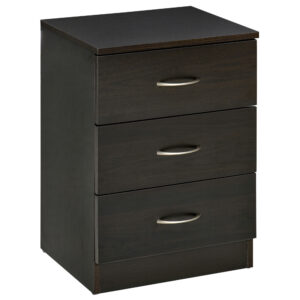Bedside Table, Modern Night Stand with 3 Drawers and Metal Rail for Bedroom, Dark Brown