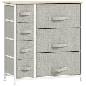 Dresser with 7 Drawers, Chest of Drawers with Metal Frame, Fabric Dresser for Living Room, Light Grey