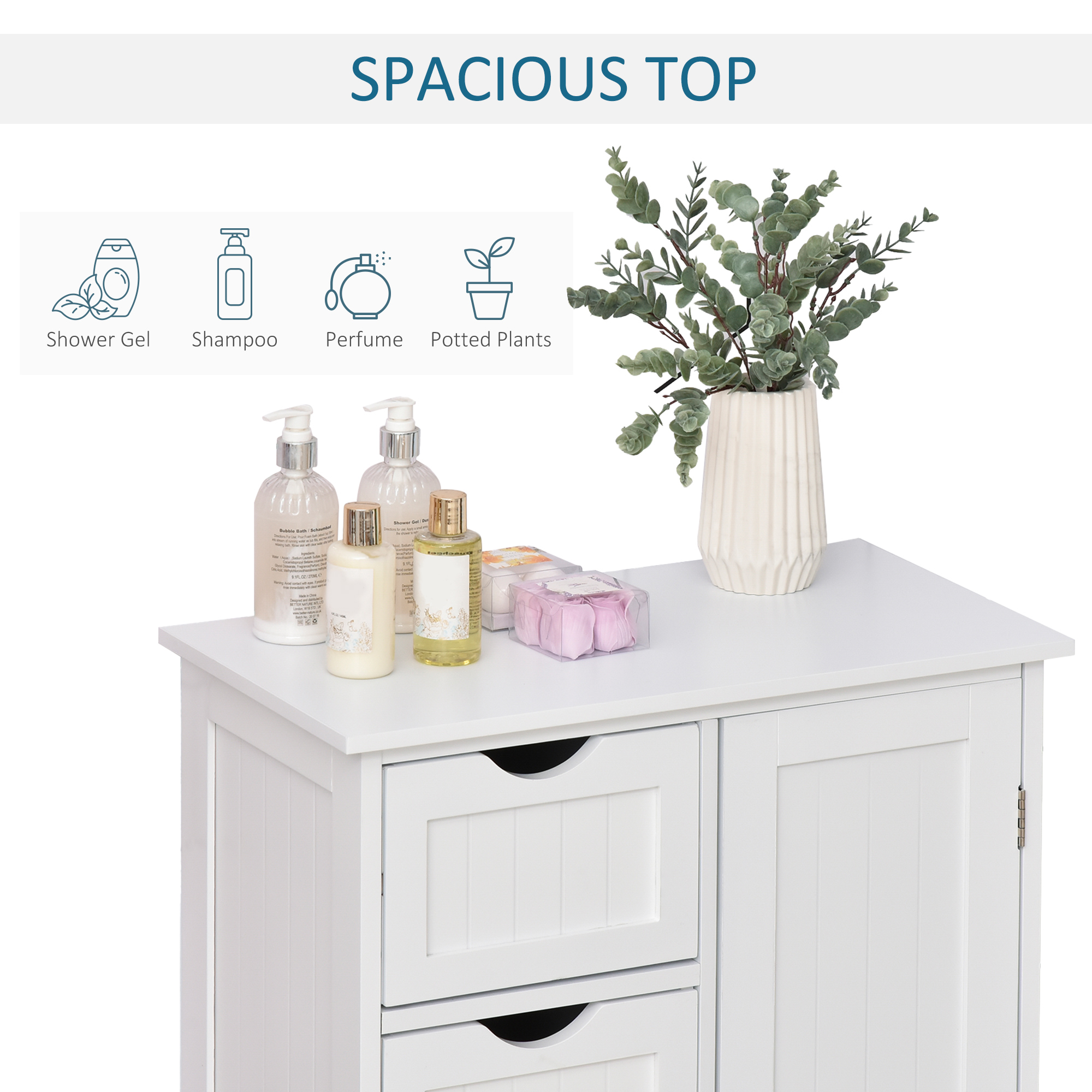 Bathroom Storage Cabinet, Floor Cabinet with Adjustable Shelf and 4 Drawers, Side Cabinet for Washroom, White - Image 5