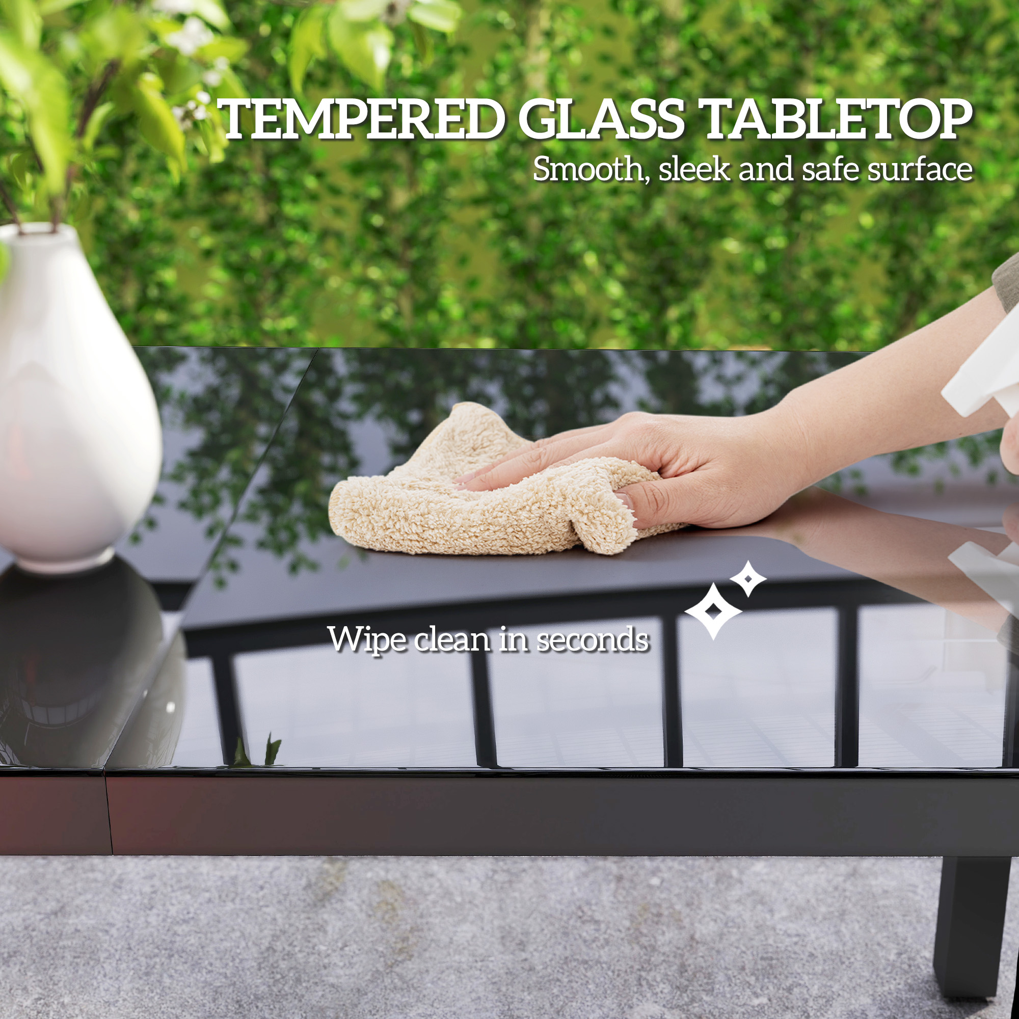 59" x 35" Aluminium Outdoor Dining Table for 6, with Glass Tabletop, Grey - Image 4