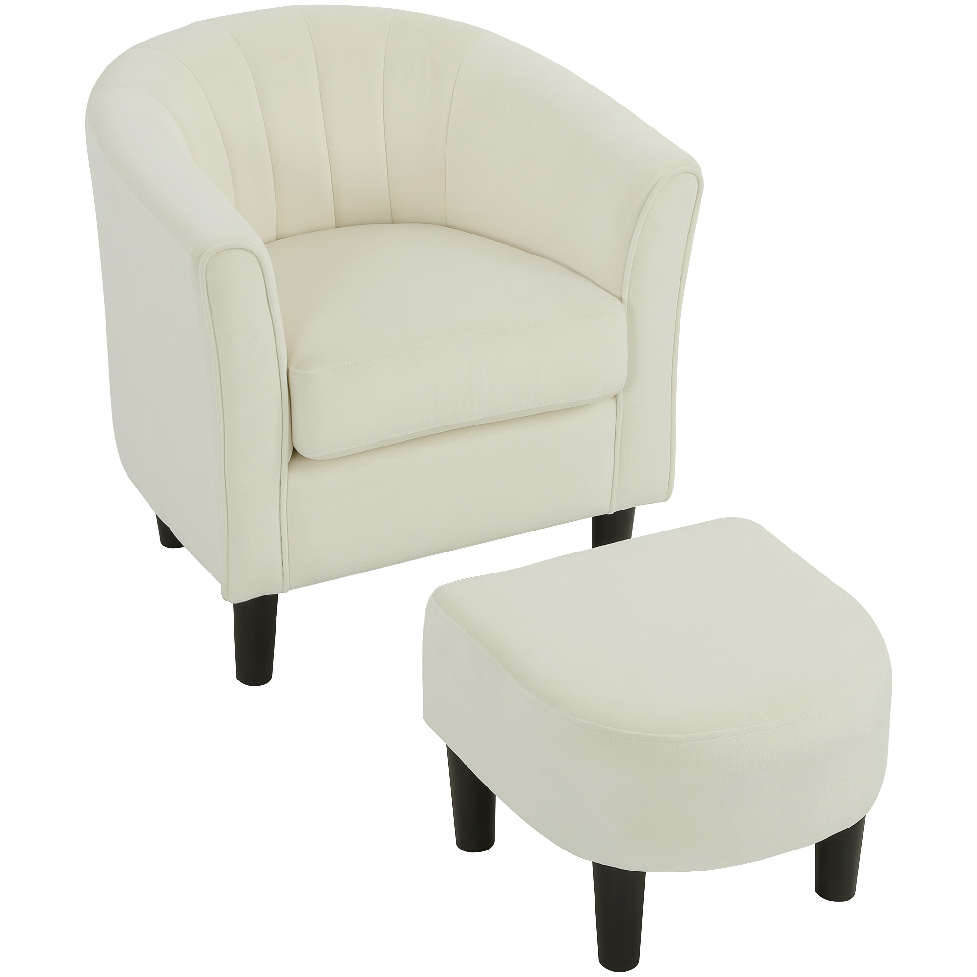 Accent Chair Modern Upholstered Living Room Chair with Ottoman and Pocket Spring Cushion Cream White