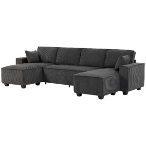 Modular U Shaped Couch, Sectional Sofa with Double Chaises and Spring Cushions, Dark Grey