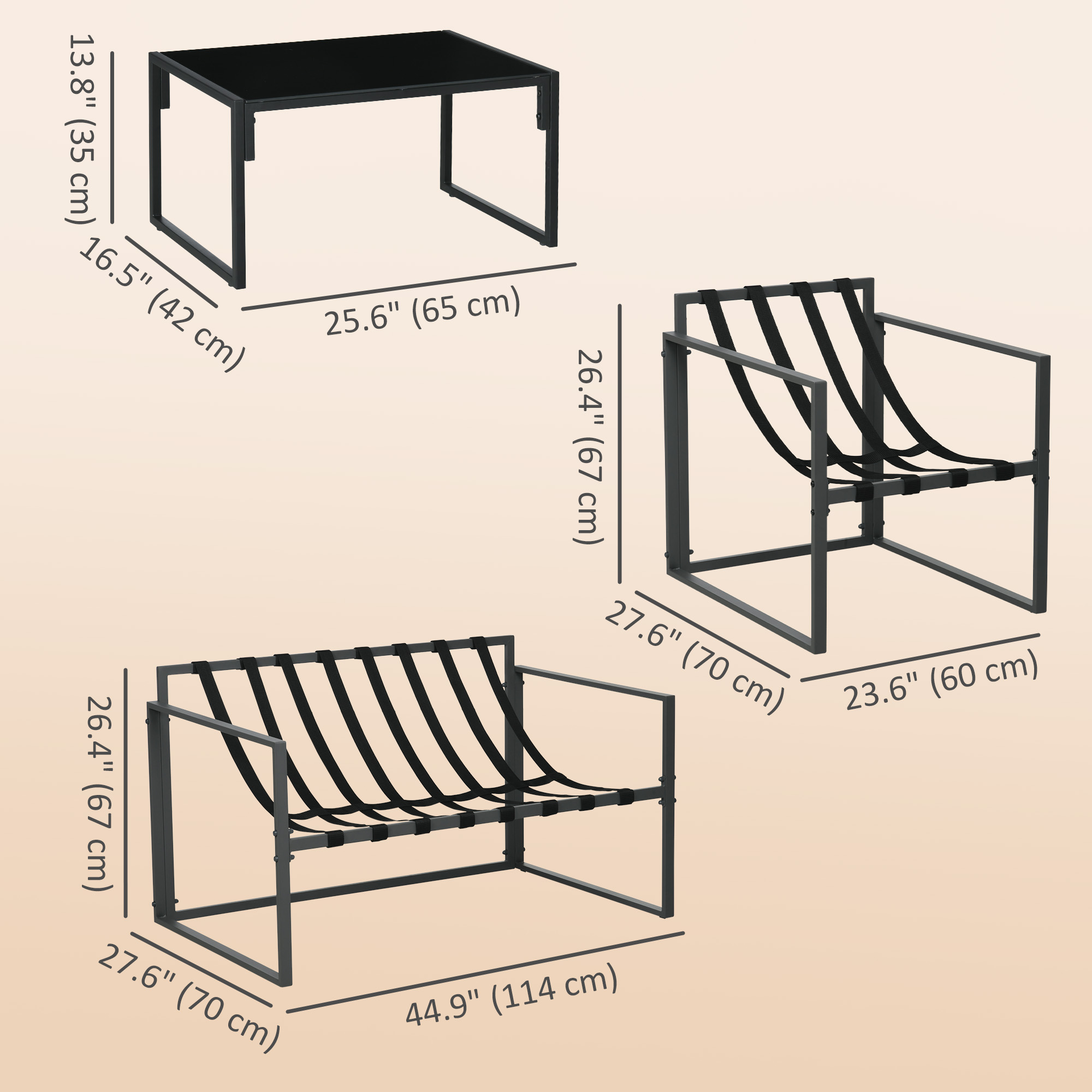 4 Piece Outdoor Furniture Set, Patio Conversation Set with Tempered Glass Table, Loveseat, 2 Chairs and Cushions, Beige - Image 3