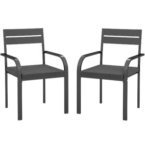 2 Piece Outdoor Dining Chairs with Aluminum Frame, Soft Cushion, for Deck, Garden, Balcony, Poolside, Grey