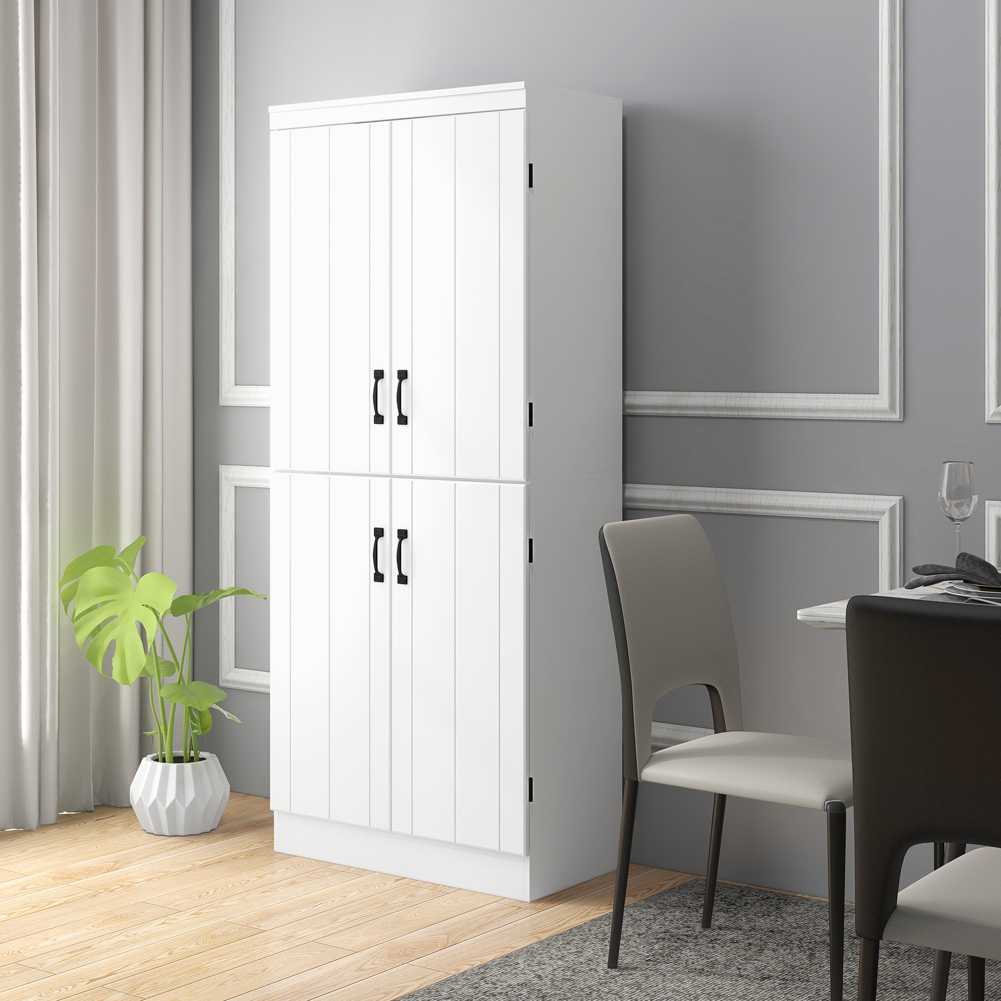 70" 4-Door Storage Cabinet, Freestanding Pantry Cabinet with Adjustable Shelves for Living Room, White - Image 6