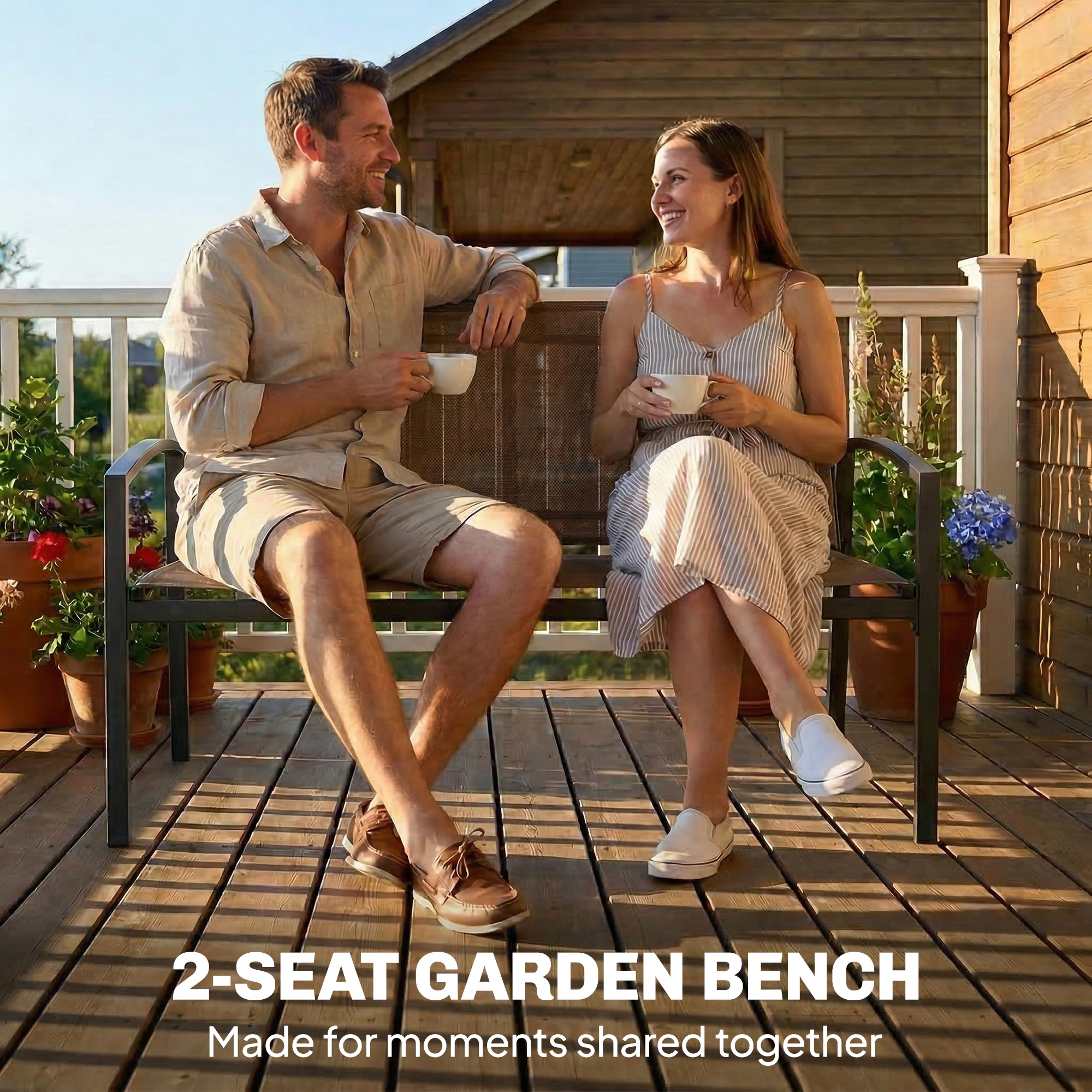 Outdoor Garden Bench, 44 in Metal Patio Garden Park Bench with Breathable Mesh Fabric, 484 lb Load Capacity, Dark Brown - Image 2
