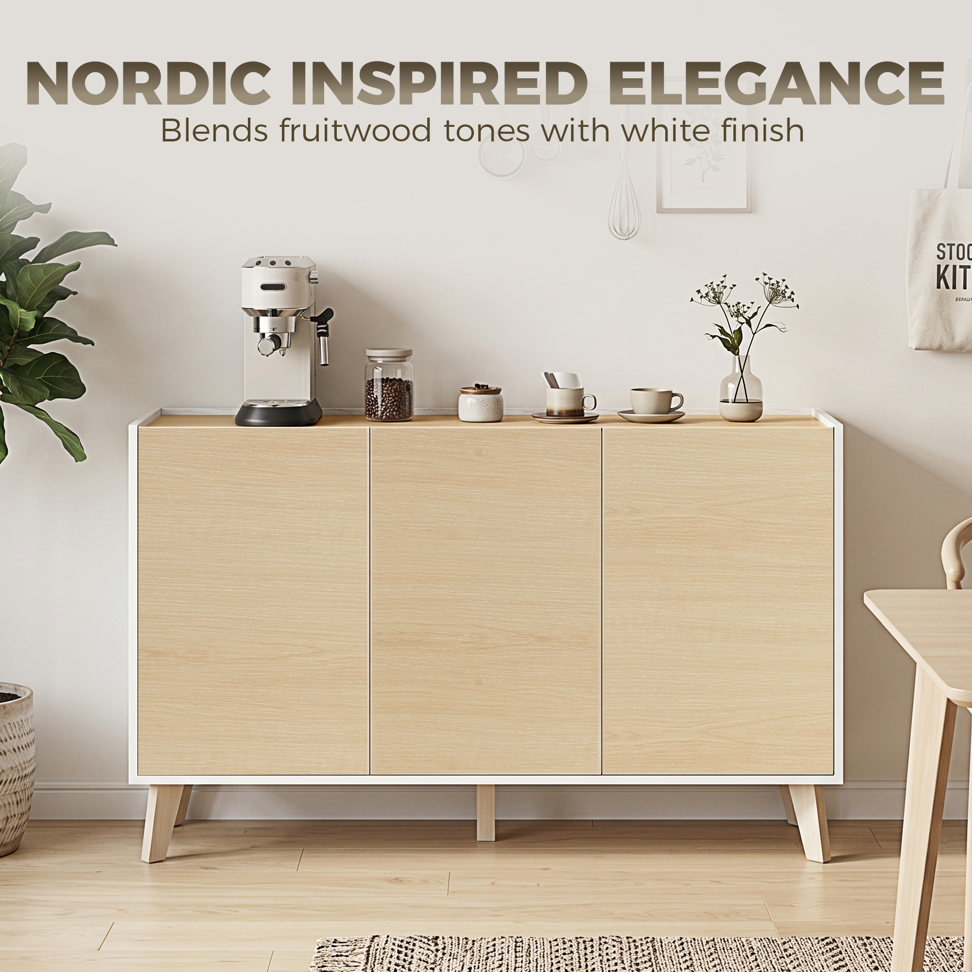 Sideboard Buffet Cabinet, 47" Modern Kitchen Storage Cabinet with 6 Compartments, Soft-Close Doors, Natural Wood Effect - Image 2