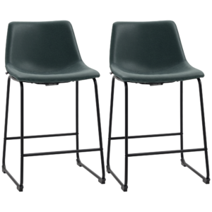 Counter Height Bar Stools Set of 2, Vintage PU Leather Bar Chairs, Kitchen Stool with Footrest for Home Bar Green