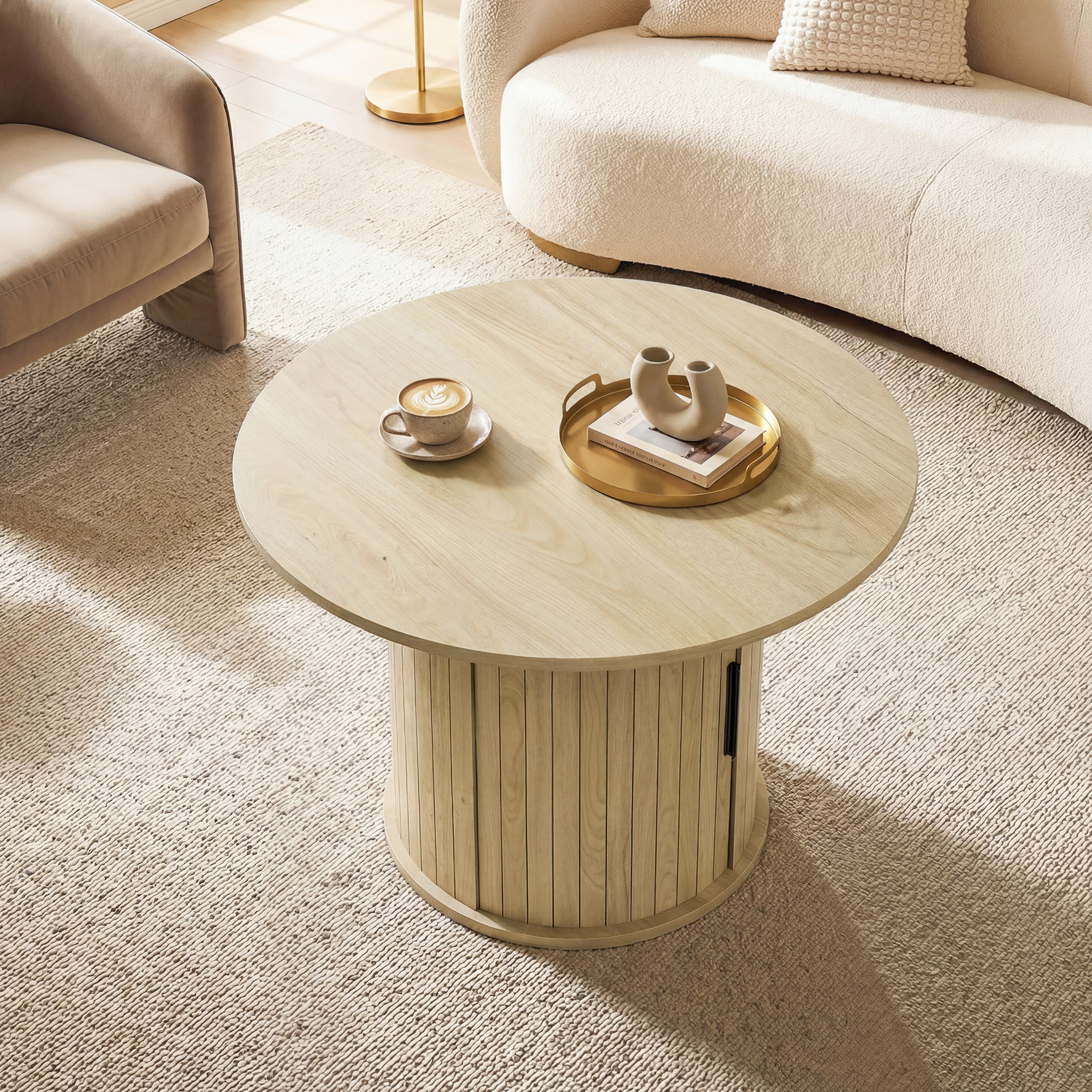 Round Coffee Table, 31.5" Center Table, Natural Wood - Image 6