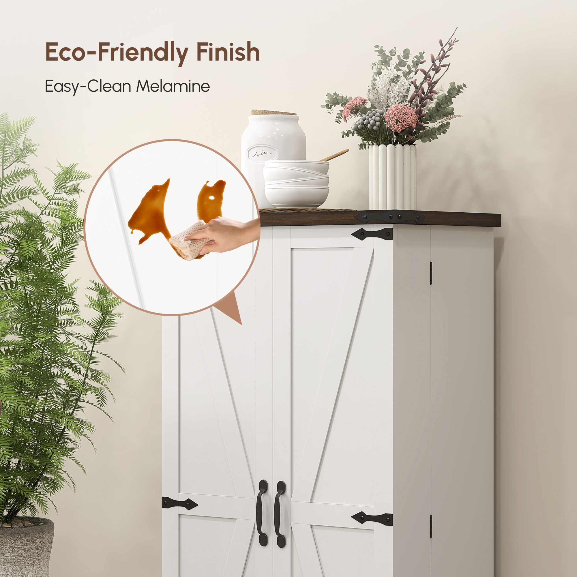 47" Kitchen Pantry Storage Cabinet, Farmhouse Kitchen Pantry Cabinet with Adjustable Shelves and Door Shelves, White - Image 2