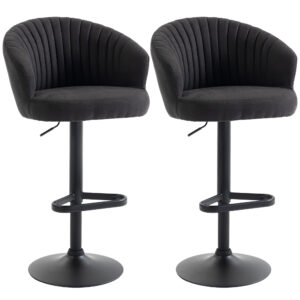 Adjustable Bar Stools Set of 2, Upholstered Kitchen Stools with Swivel Seat, Steel Frame, Footrest, Black