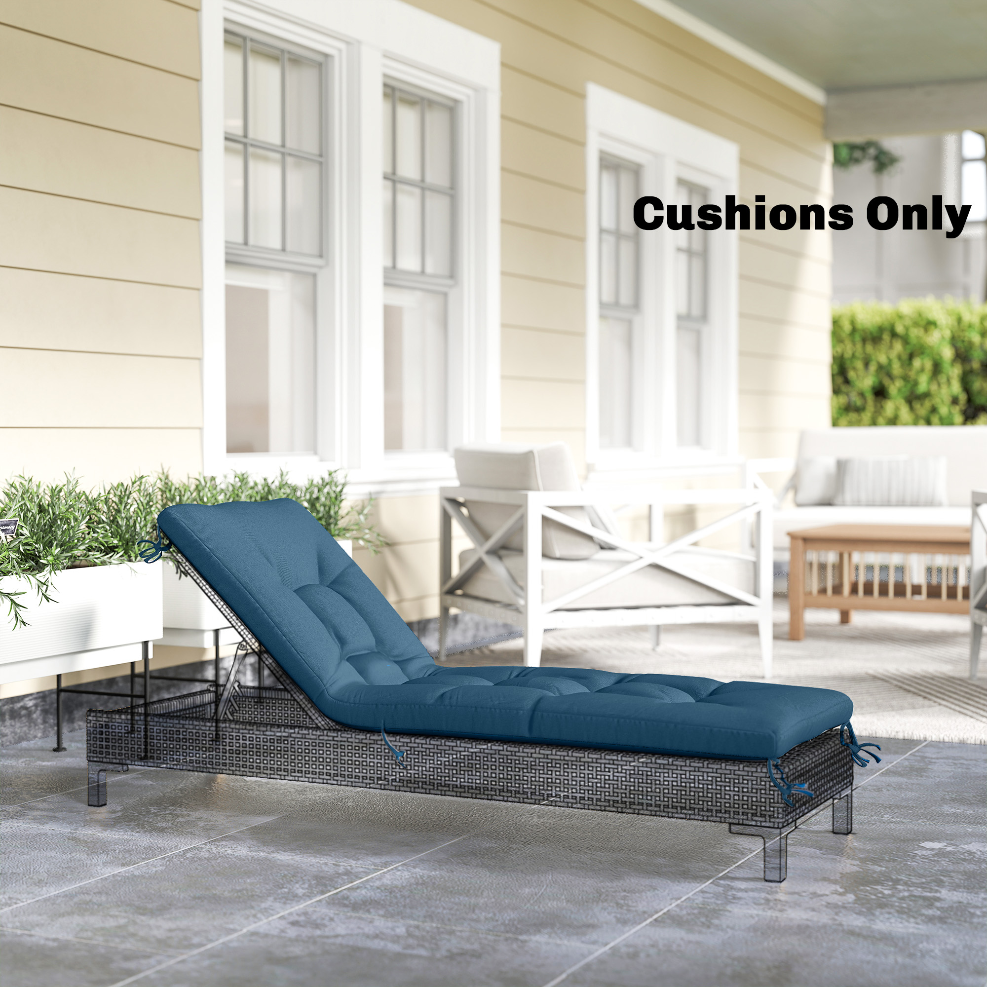 Patio Lounge Chair Cushion, UV50+ Chaise Lounge Chair Cushion with Securing Straps for Patio, 78 x 25.6 inch, Blue - Image 6