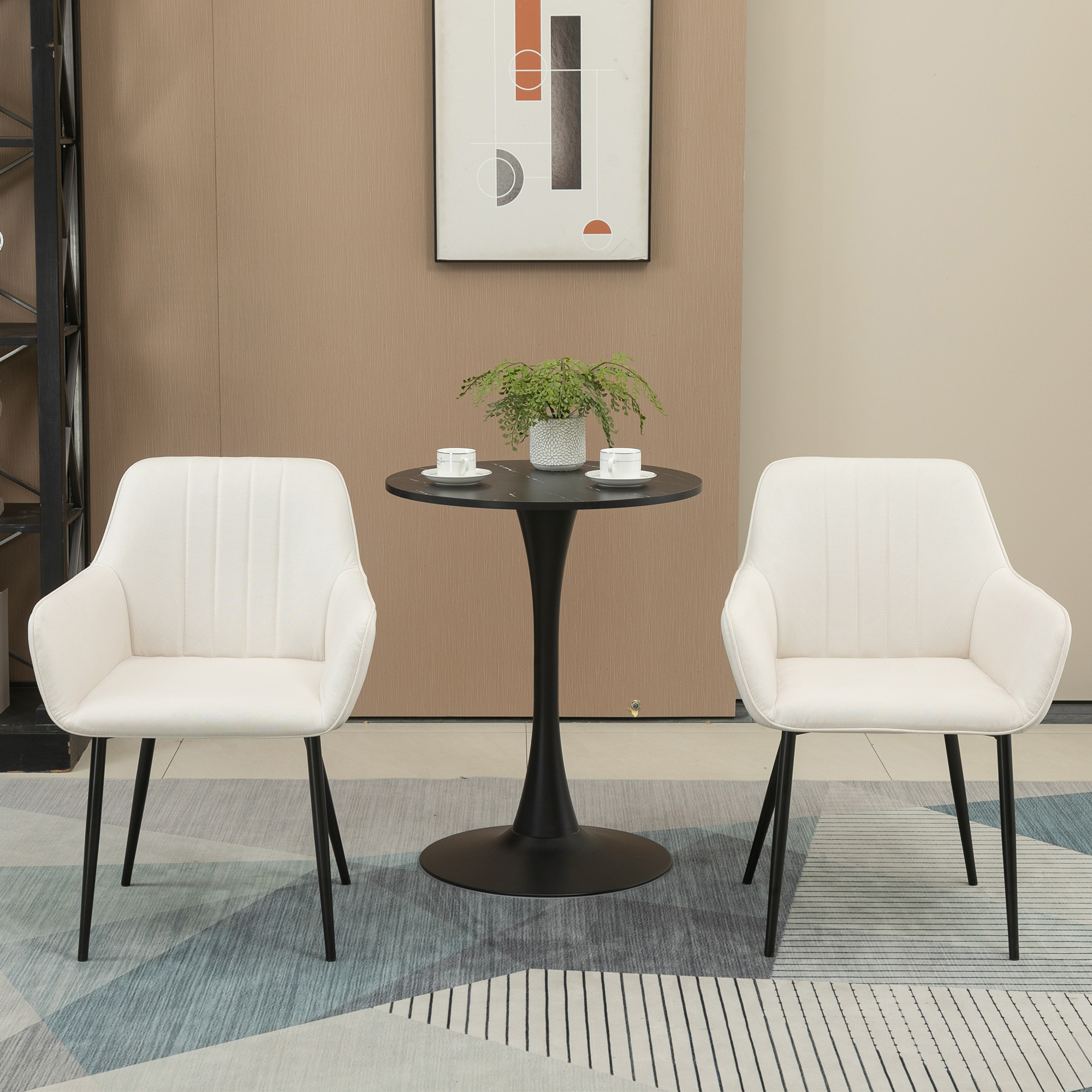Dining Chairs Set of 2, Upholstered Linen Fabric Accent Chairs with Metal Legs, Beige - Image 5