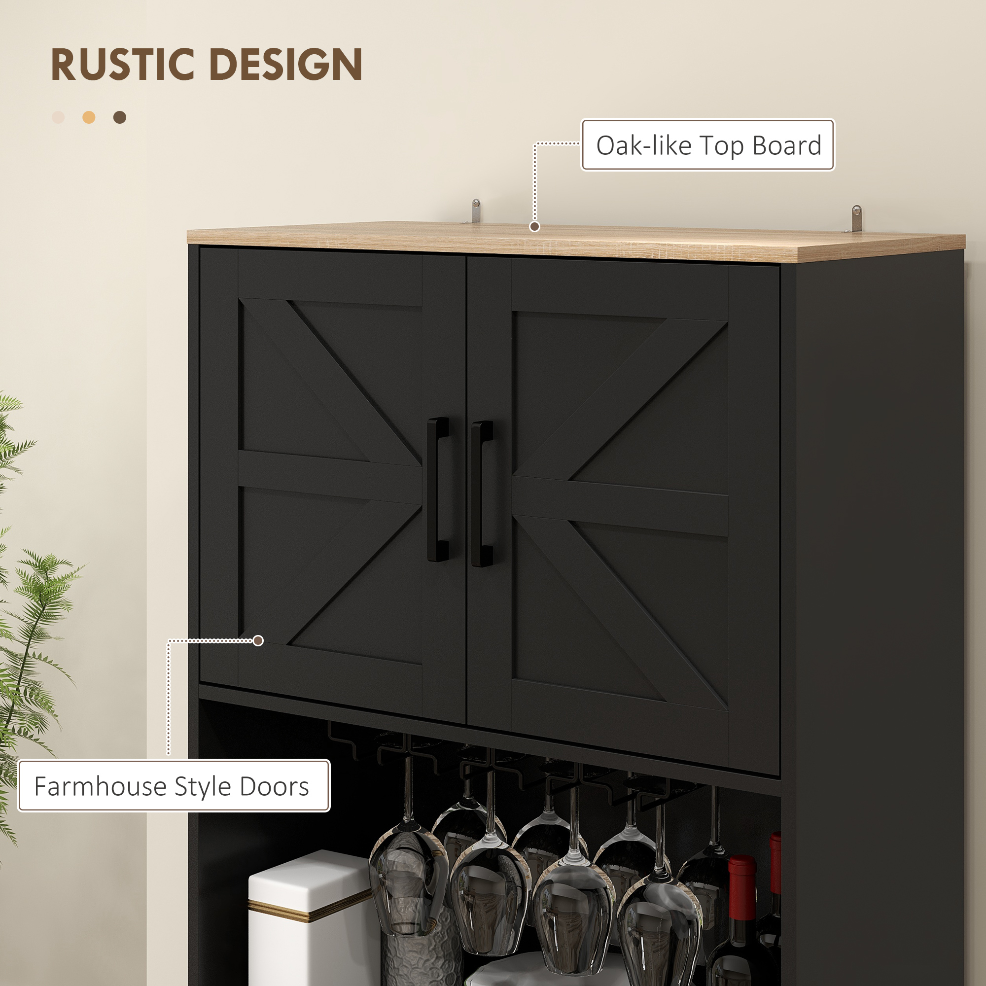 Farmhouse Kitchen Pantry, 68" Freestanding Hutch Storage Cabinet with Microwave Oven Countertop, Black - Image 3