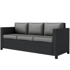 Deluxe 3 Seat Rattan Wicker Sofa Garden Outdoor Patio Furniture with Cushion, Grey
