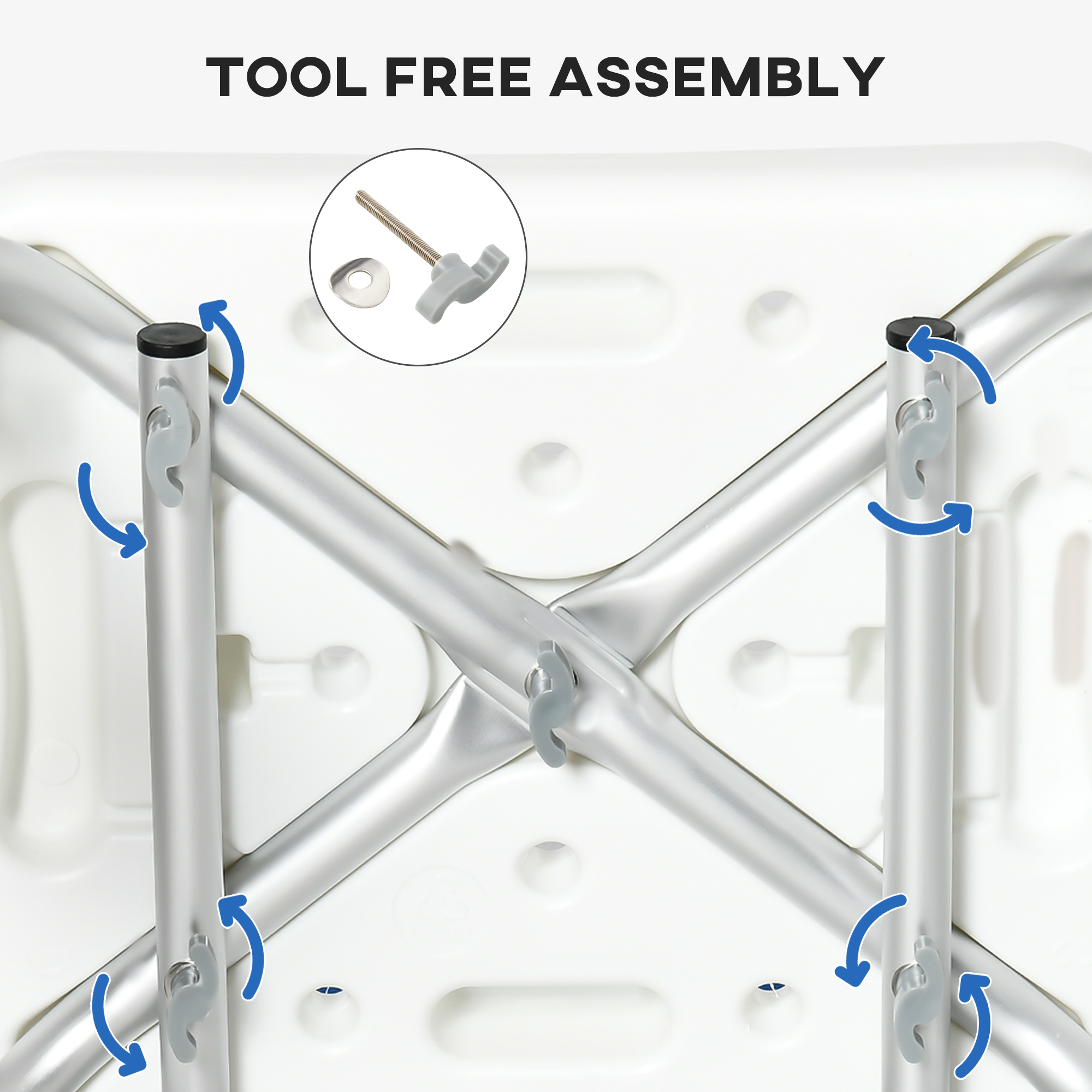 Adjustable Shower Chair with Arms and Back, Bath Chair with Regular Seat, Anti-slip Shower Bench for Seniors and Disabled, Tool-Free Assembly, 300lbs, Blue - Image 4