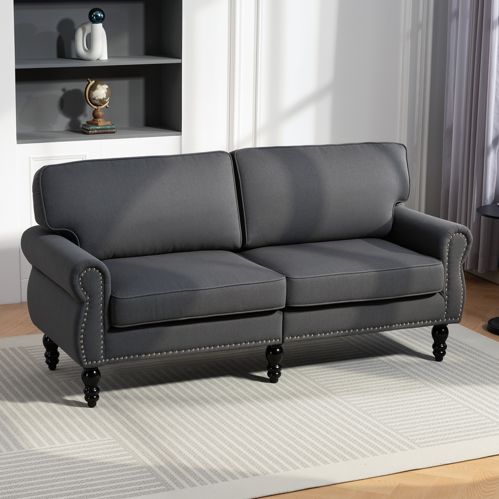 Stylish Midback Double Sofa with Sponge Padding, 2 Seater Sofa Couch, with Rubber Wood Leg, Dark Grey - Image 6