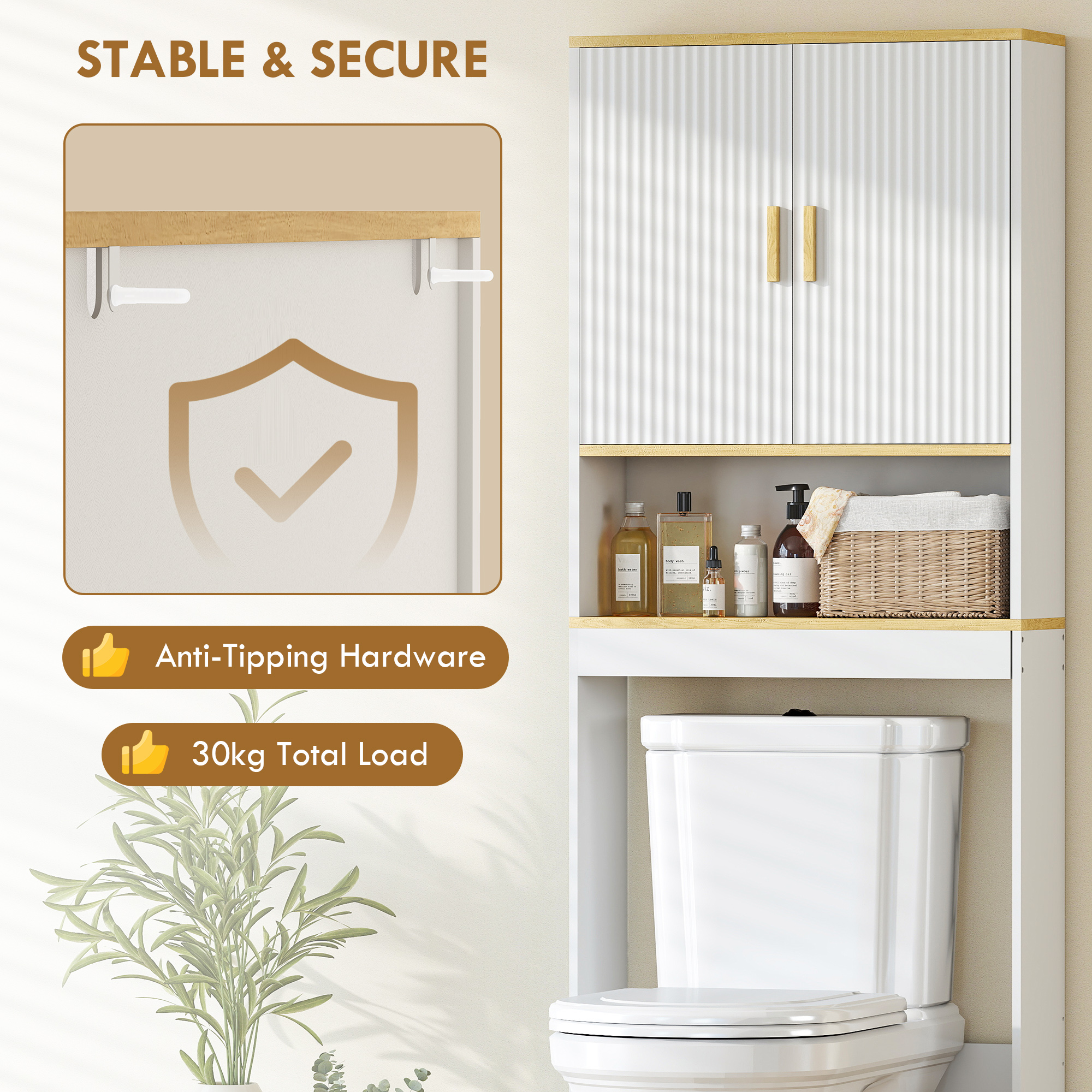 Over the Toilet Storage Shelf Adjustable Shelf Over the Toilet Storage Cabinet for Bathroom White and Oak - Image 5