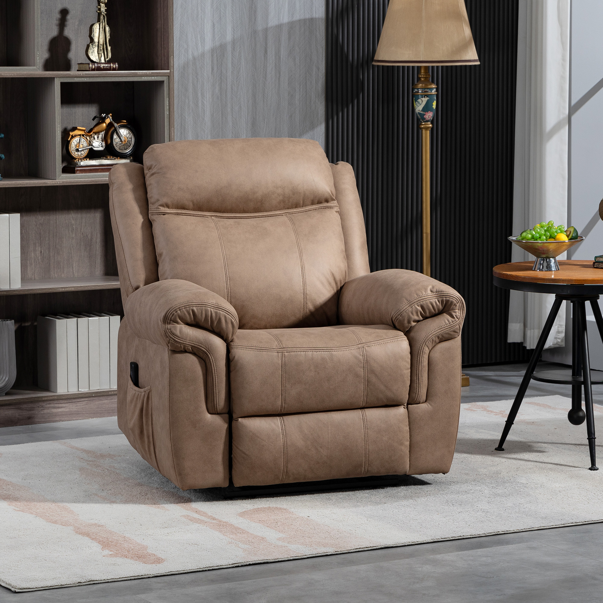 Manual Recliner Chair with Vibration Massage, Side Pockets, Microfibre Reclining Chair Nursing Chair for Living Room, Brown - Image 6