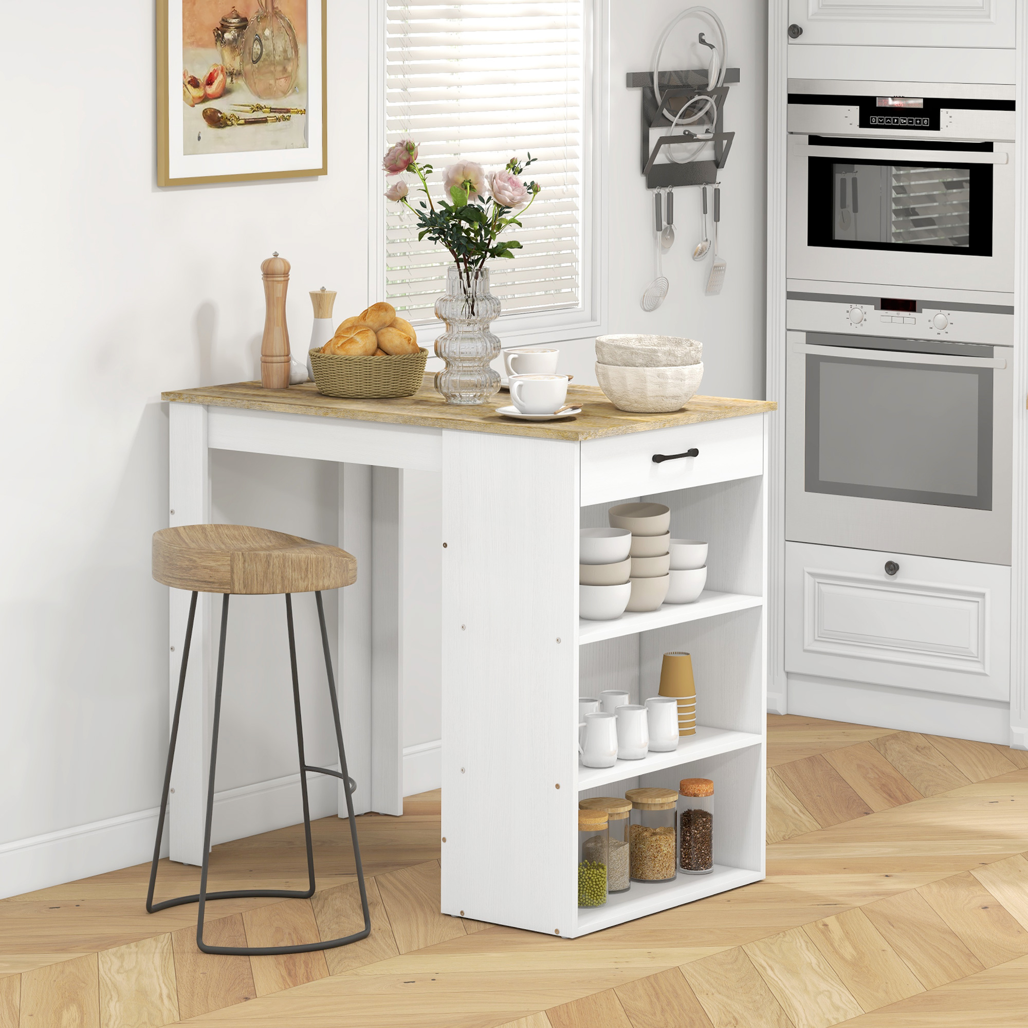 Bar Table with Drawer and 3 Storage Shelves, Bar Height Table, High Top Pub Table for Home Bar, Kitchen, Grey - Image 4