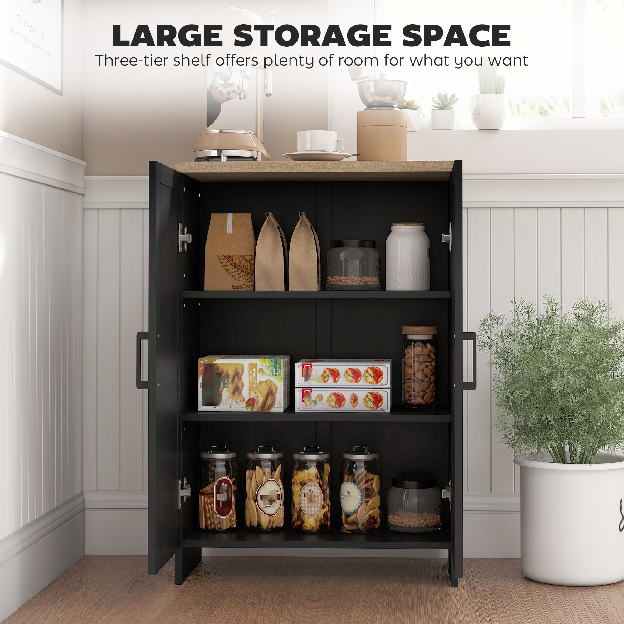 Modern Storage Cabinet with Doors and Adjustable Shelf for Kitchen, Living room, 23.6" x 11.8" x 35.4", Black - Image 2
