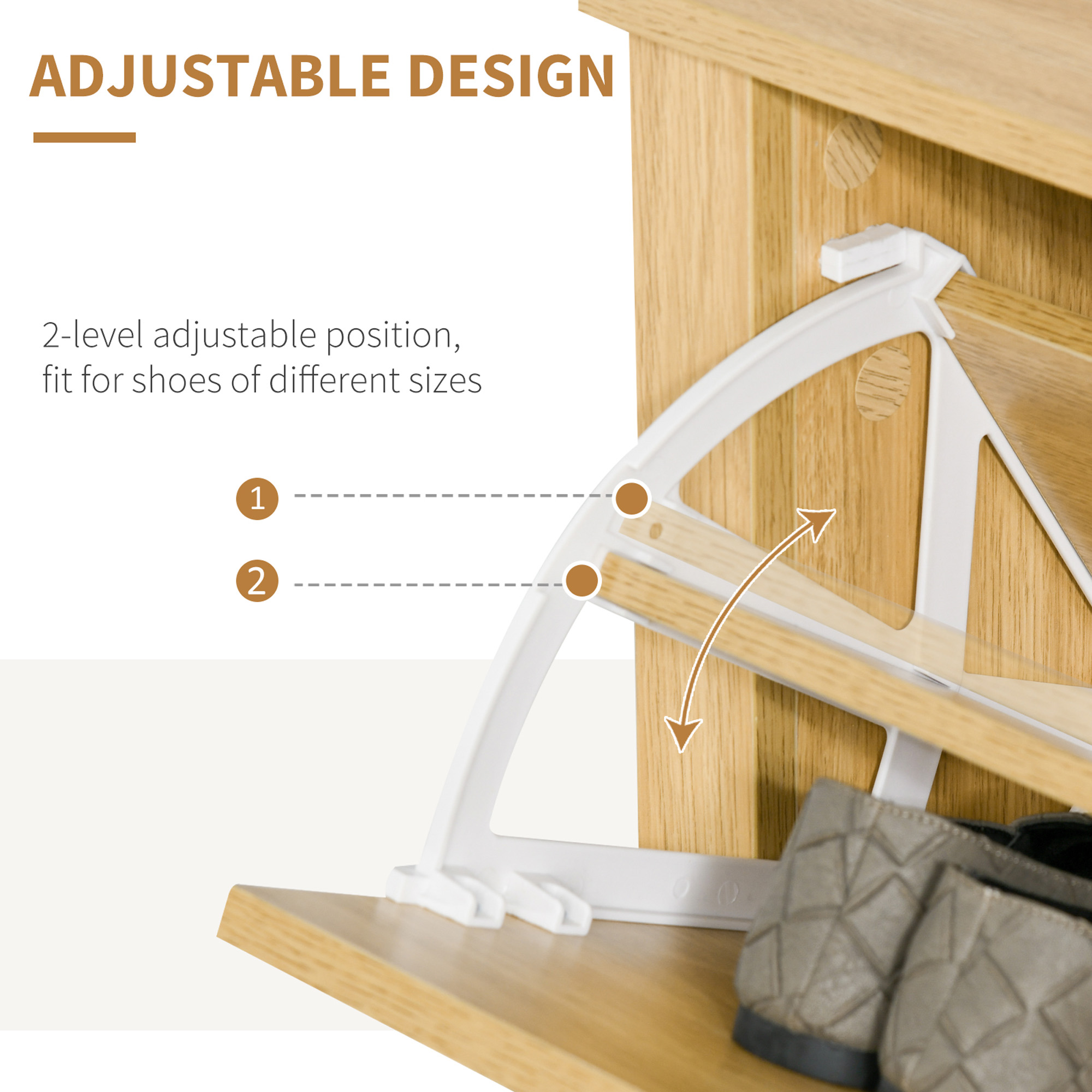 Shoe Storage Cabinet with 2 Flip Drawers and Adjustable Shelves for 8–12 Pairs of Shoes, Natural Wood - Image 3