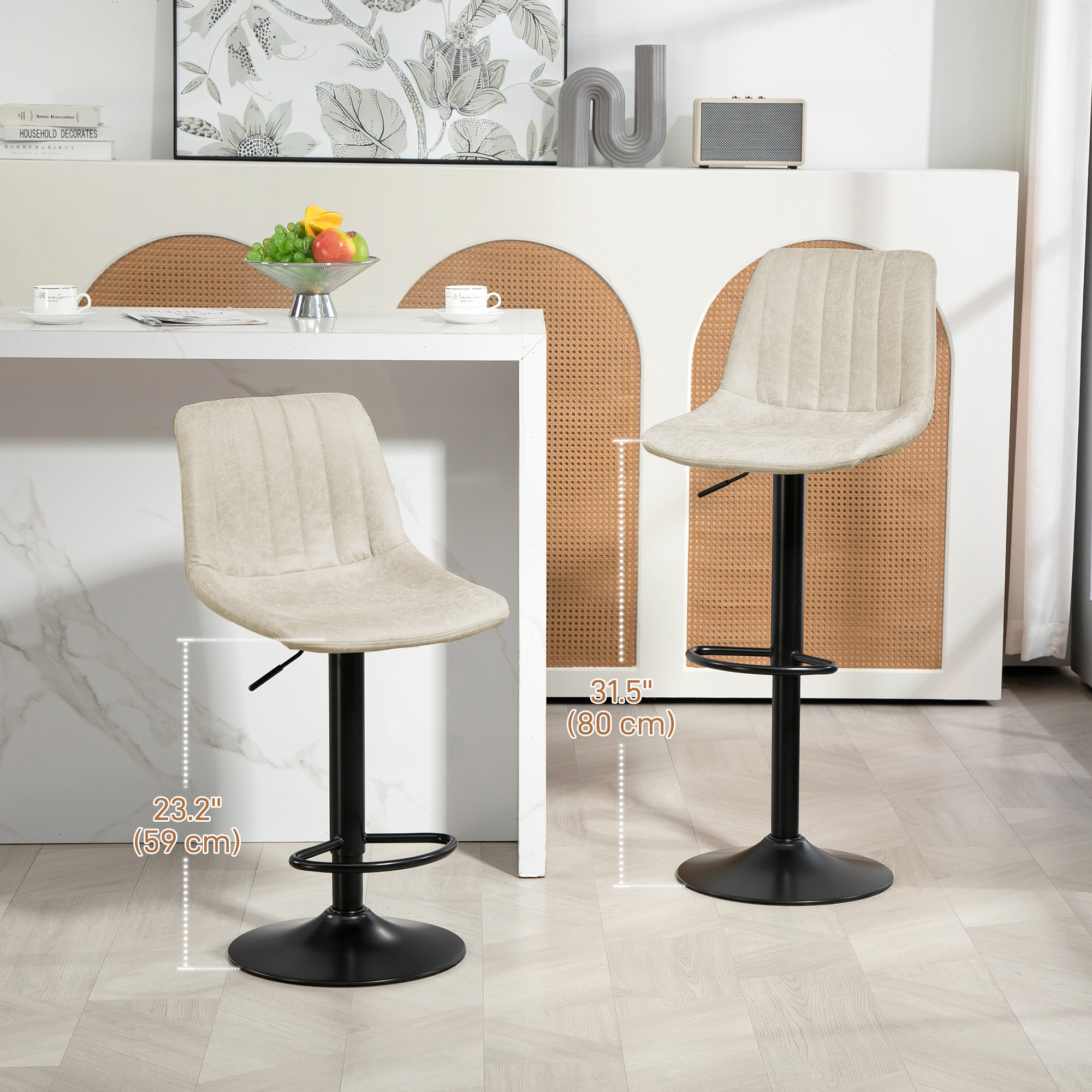 Counter Height Bar Stools Set of 2, Adjustable Height Bar Chairs with Swivel Seat, Leathaire Upholstery - Image 2