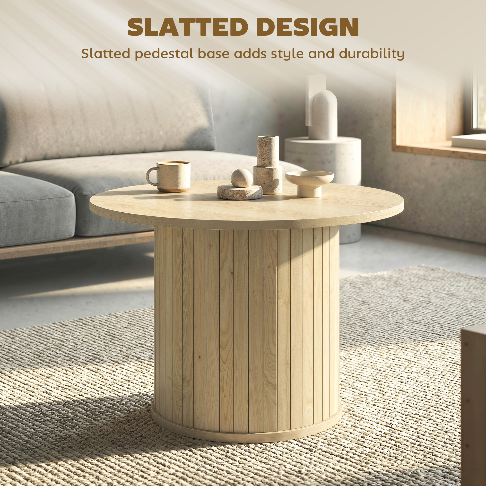 Round Coffee Table, 24" Center Table, Natural Wood - Image 2