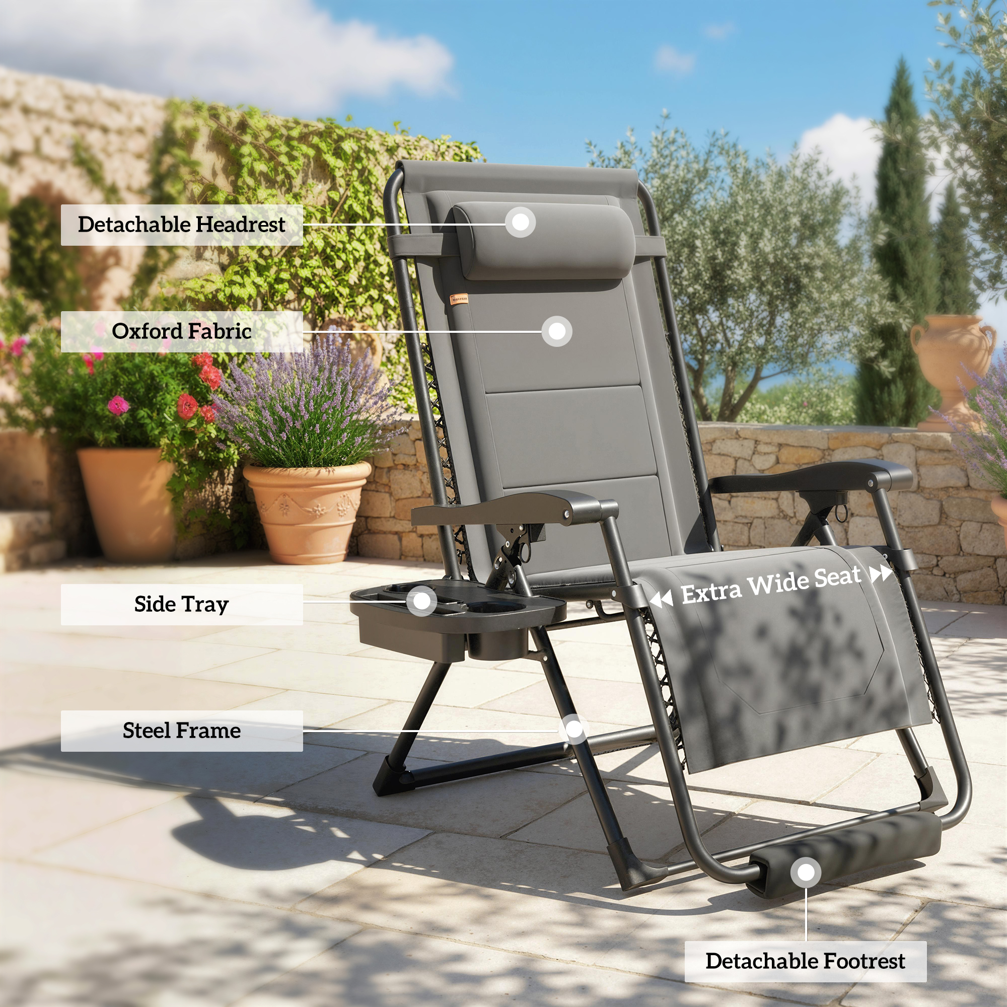 Zero Gravity Chair, Reclining Outdoor Lounger Chair with Cup Holder, 400 LBS Capacity, Dark Grey - Image 5