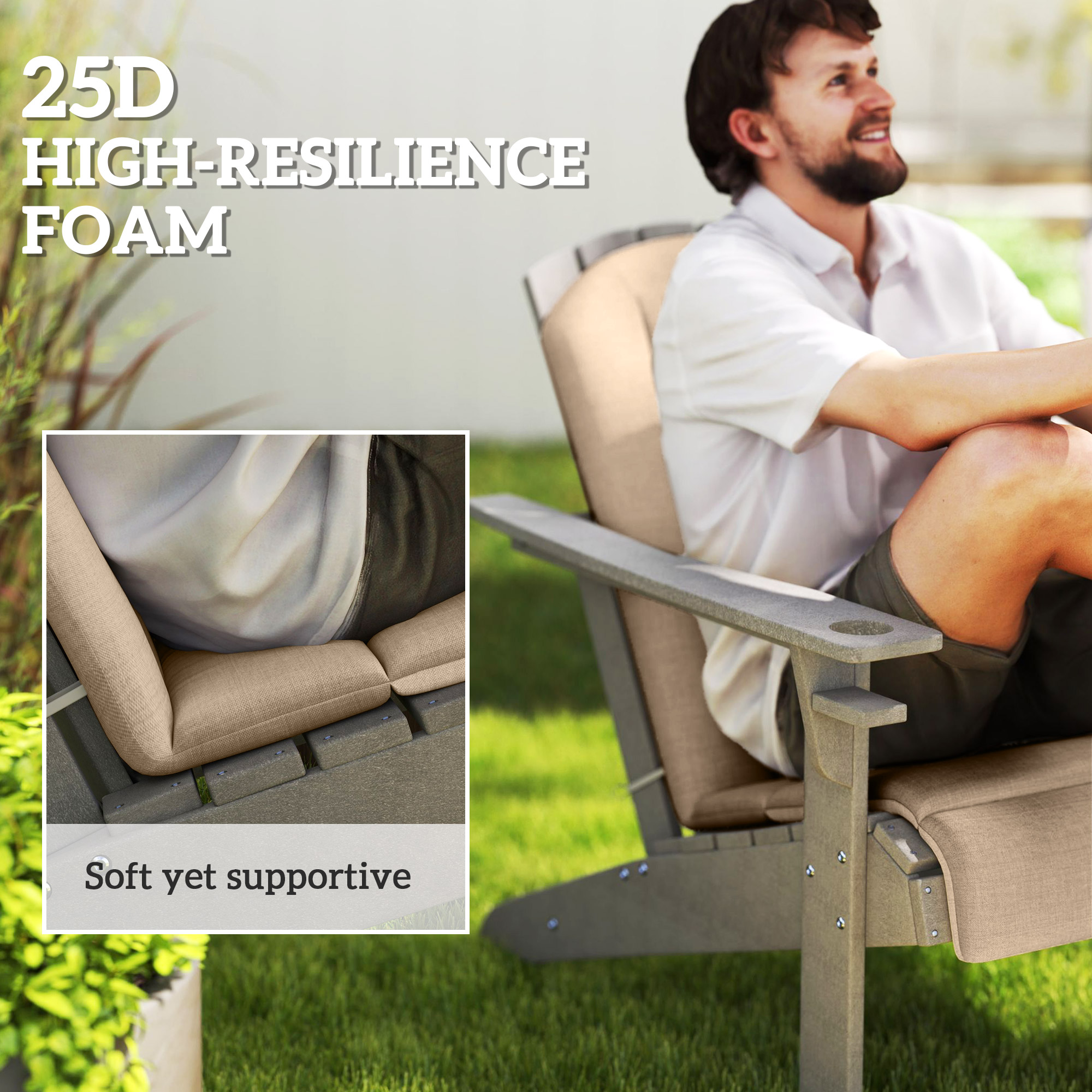 Set of 4 Patio Chair Cushions, High Back Adirondack Chair Cushion with Ties, High-Density Foam, Beige - Image 2