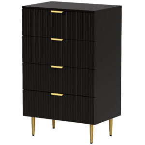 Modern Chest of Drawers 4 Drawer Dresser for Bedroom with Gold Legs and Handles, Black