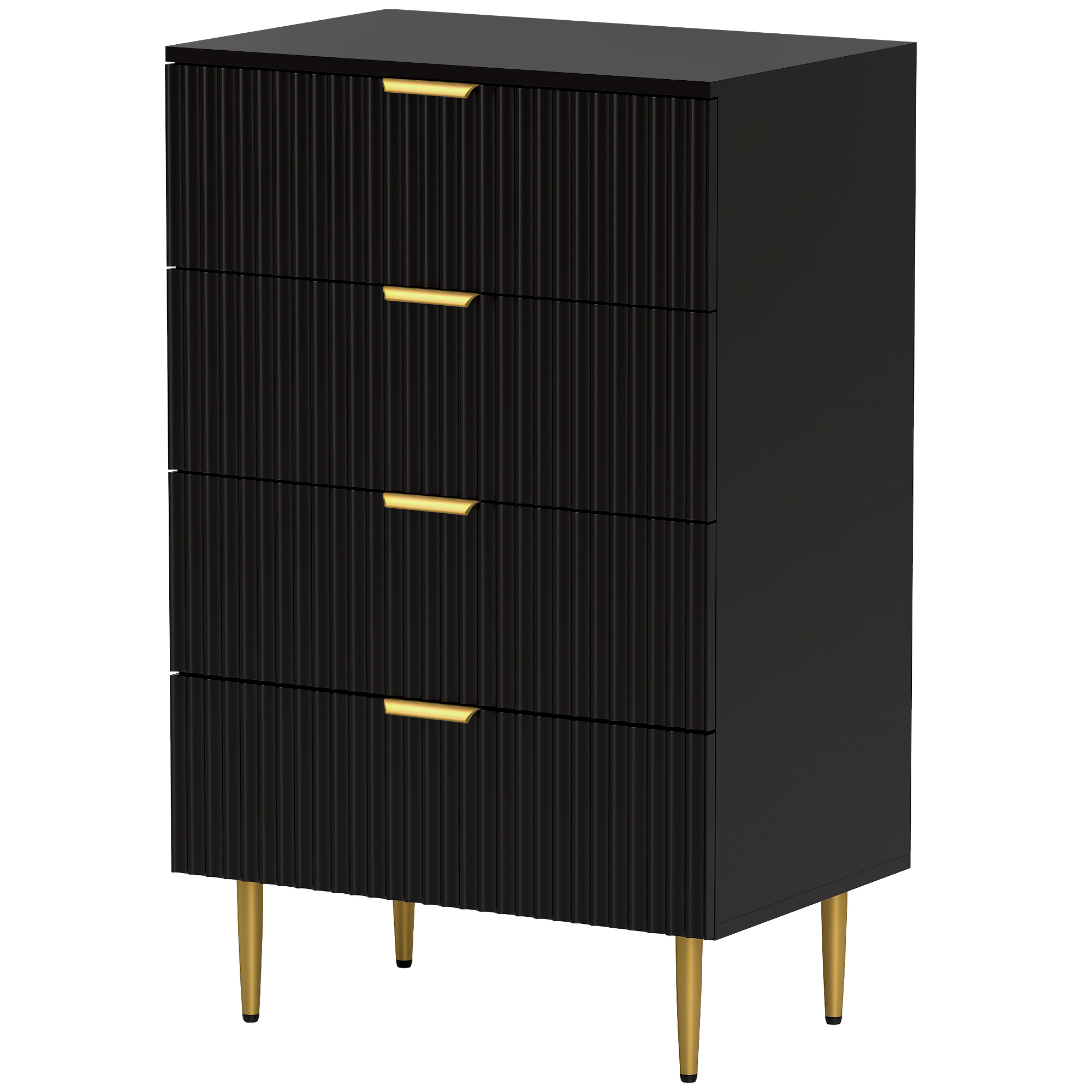 Modern Chest of Drawers 4 Drawer Dresser for Bedroom with Gold Legs and Handles, Black