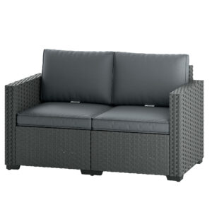 2 Seater Outdoor Couch Patio Sofa with Deep Seat, Cushions, Wide Armrests for Garden, Balcony, Porch, Dark Grey