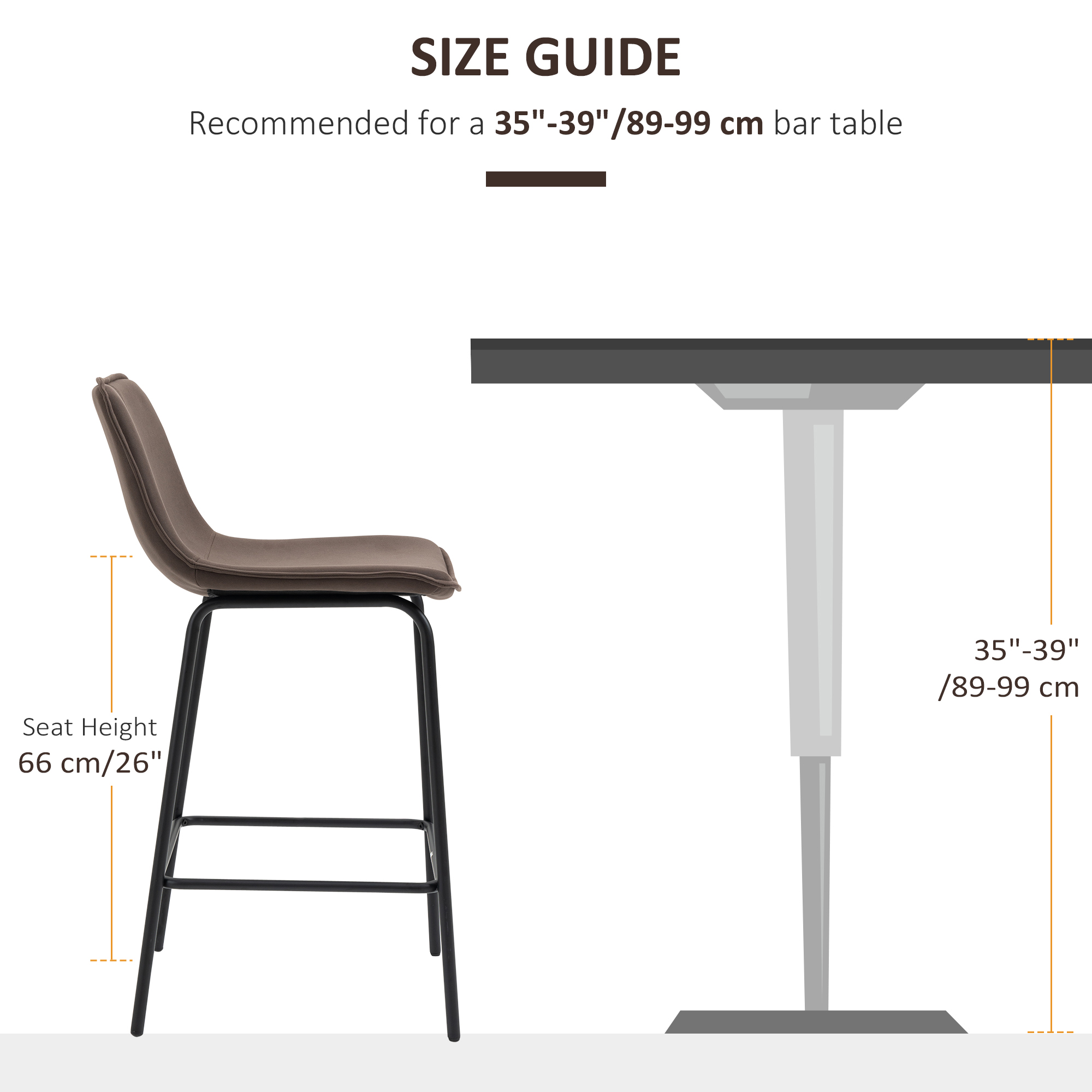 Bar Stools Set of 2, Upholstered Counter Height Bar Chairs, 26" (66 cm) Kitchen Stools with Steel Legs for Dining Area, Kitchen Aisle, Coffee - Image 5