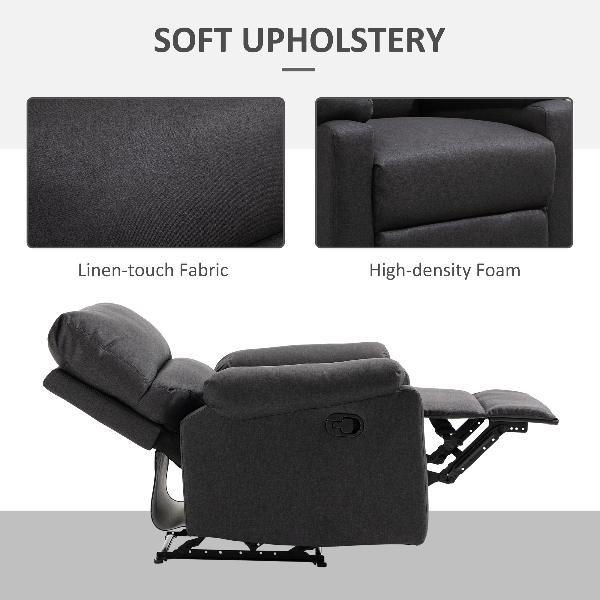 Recliner Chair, Manual Reclining Chair with Footrest, Padded Seat for Living Room, Bedroom, Study, Dark Grey - Image 3