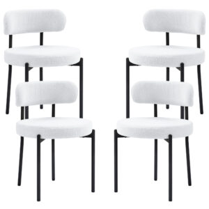 4 Pieces Kitchen Chairs, Modern Dining Chairs w/ Berber Fleece Upholstery and Steel Legs for Living Room, Cream White