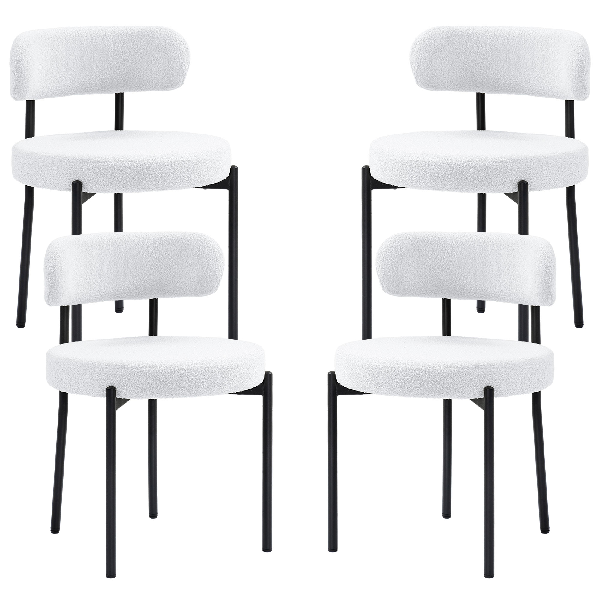 4 Pieces Kitchen Chairs, Modern Dining Chairs w/ Berber Fleece Upholstery and Steel Legs for Living Room, Cream White