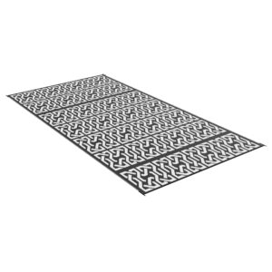 Reversible Outdoor Rug Waterproof Plastic Straw RV Rug with Carry Bag, 9' x 18', Black and White Chain
