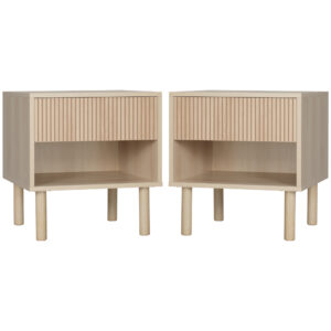 Set of 2 Bedroom Nightstands, Side Table with Storage Shelf and Drawer for Living Room, Bedroom, Natural Wood
