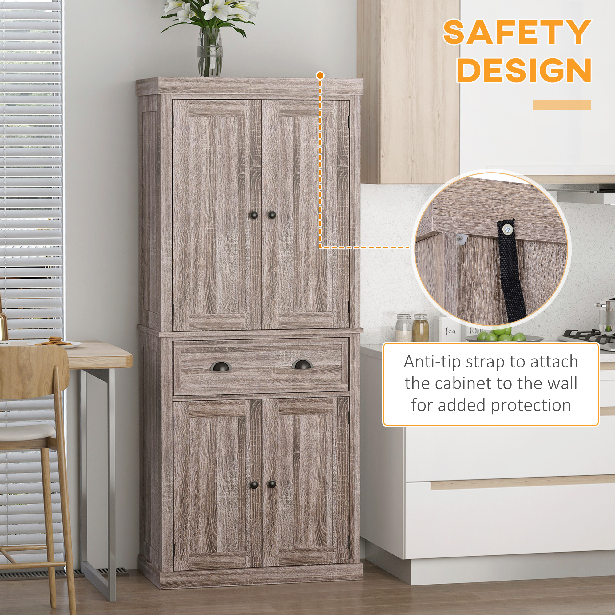Long Standing Kitchen Cabinet w/ 2 Drawers MDF Board, Wood Grain - Image 5