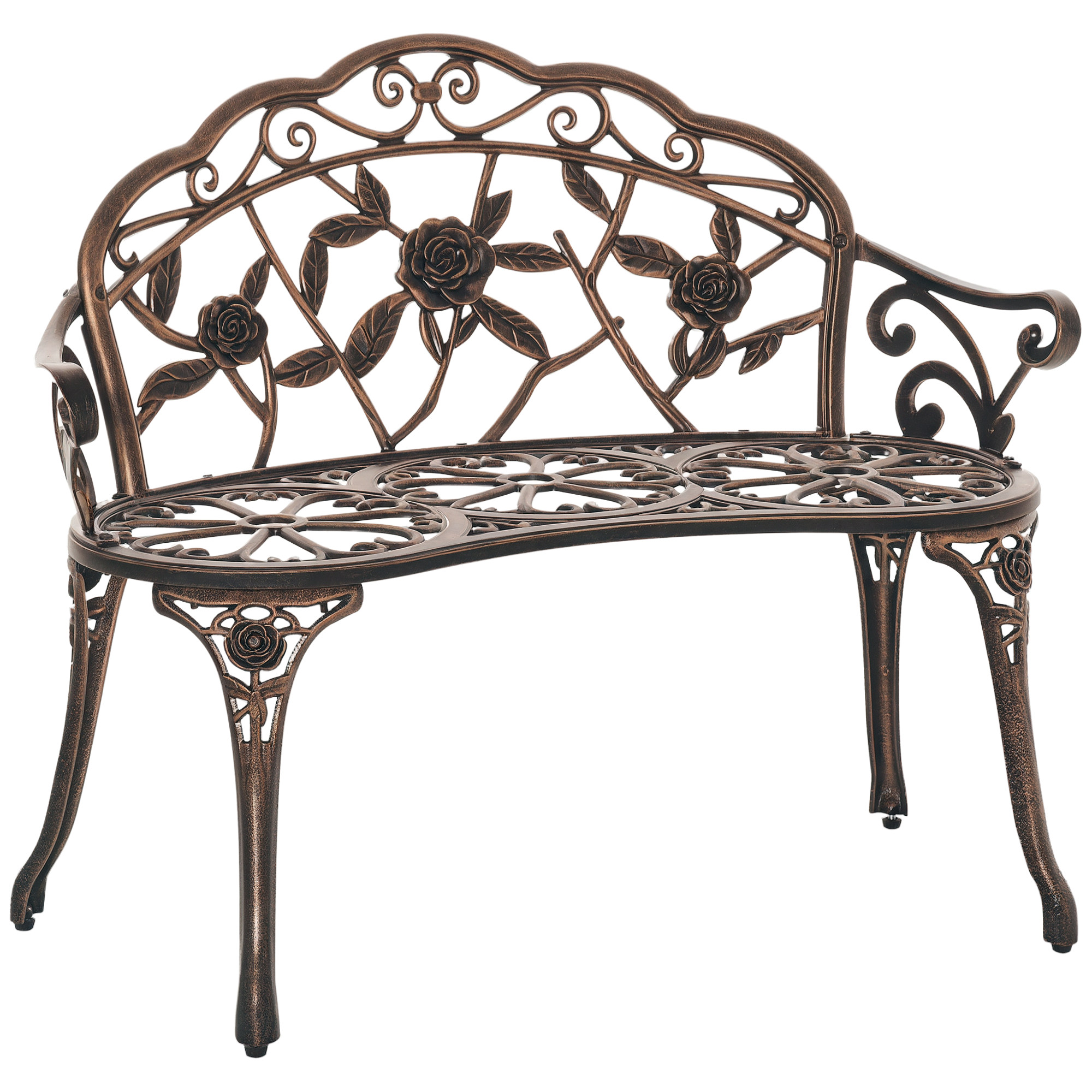40" Outdoor Garden Bench, Cast Aluminum Antique Rose Style Patio Garden Park Loveseat Bench for Backyard, Porch, Balcony, Lawn, Bronze