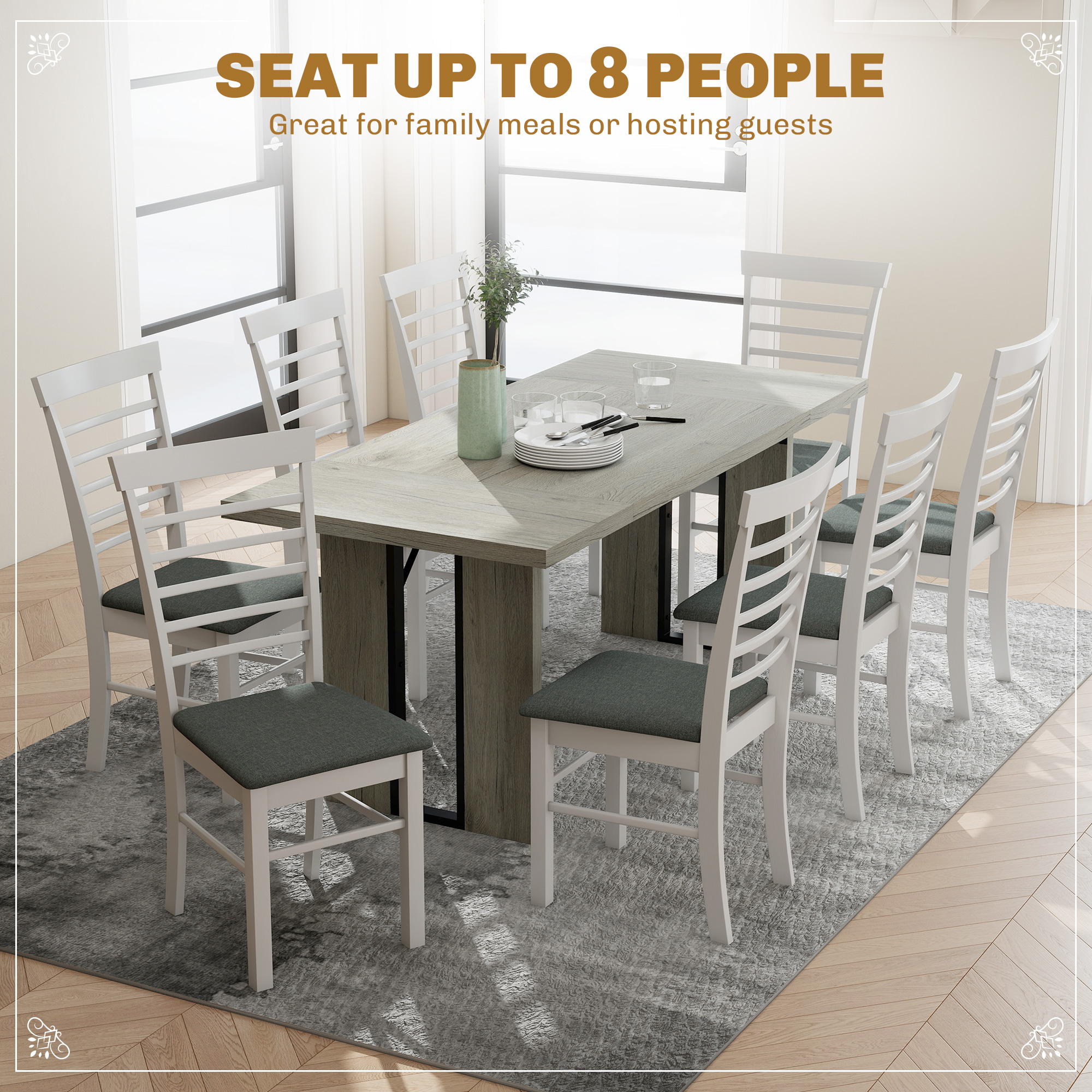 Industrial Kitchen Table for 8, 71" Rectangular Dining Table with Thick Tabletop for Dining Room, Grey Wood Finish - Image 2