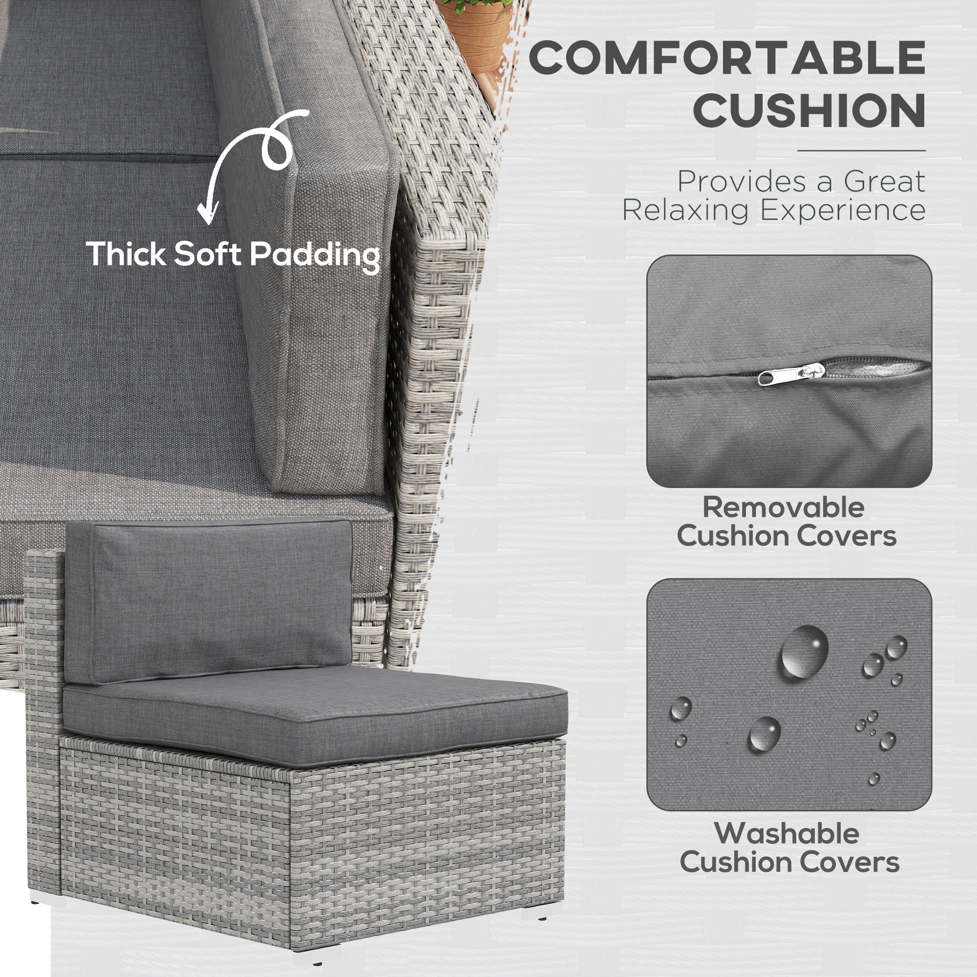 7 Pieces Patio Furniture Set, Rattan Conversation Set Garden Wicker Sofa Set with Washable Cushions and Coffee Table, Grey - Image 3