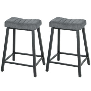 Set of 2 Bar Stools, Velvet Upholstered Counter Stools with Curved Seat and Footrest for Kitchen Island, Grey
