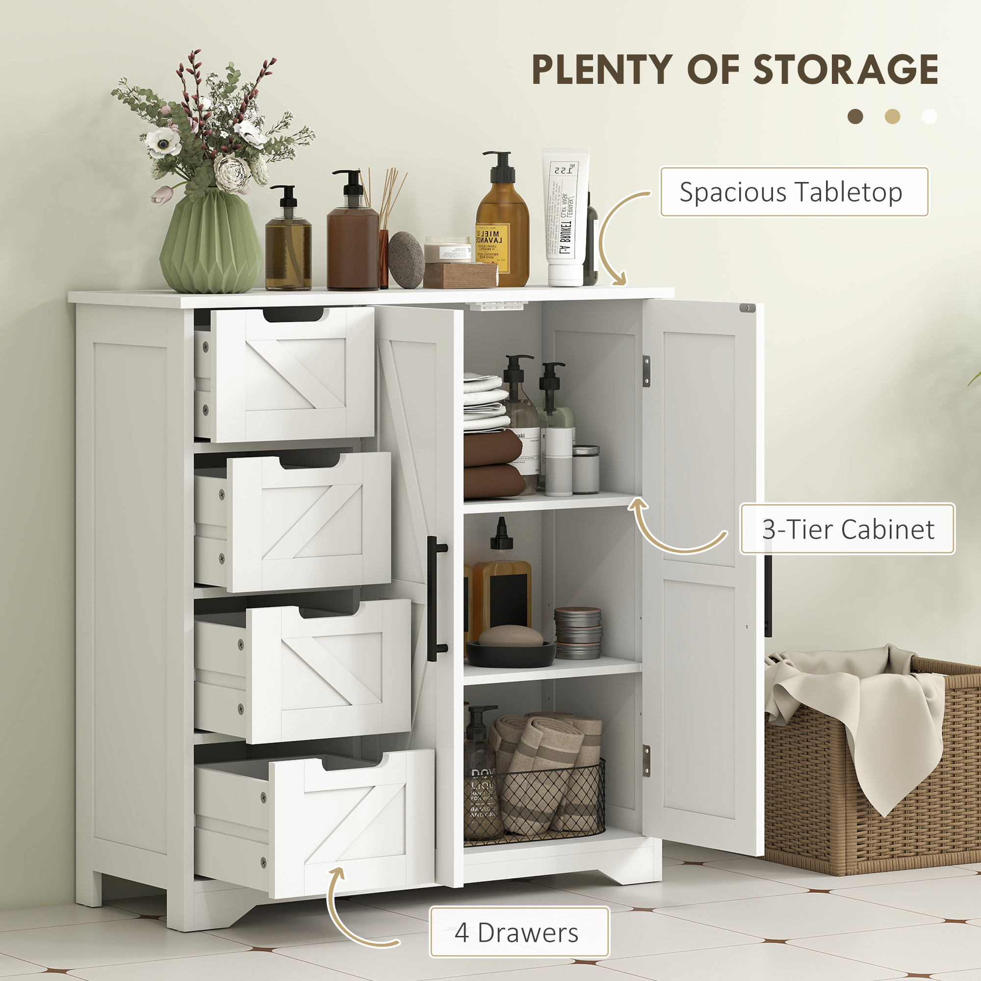 Bathroom Floor Cabinet, Farmhouse Bathroom Storage Cabinet with Adjustable Shelf, White - Image 2