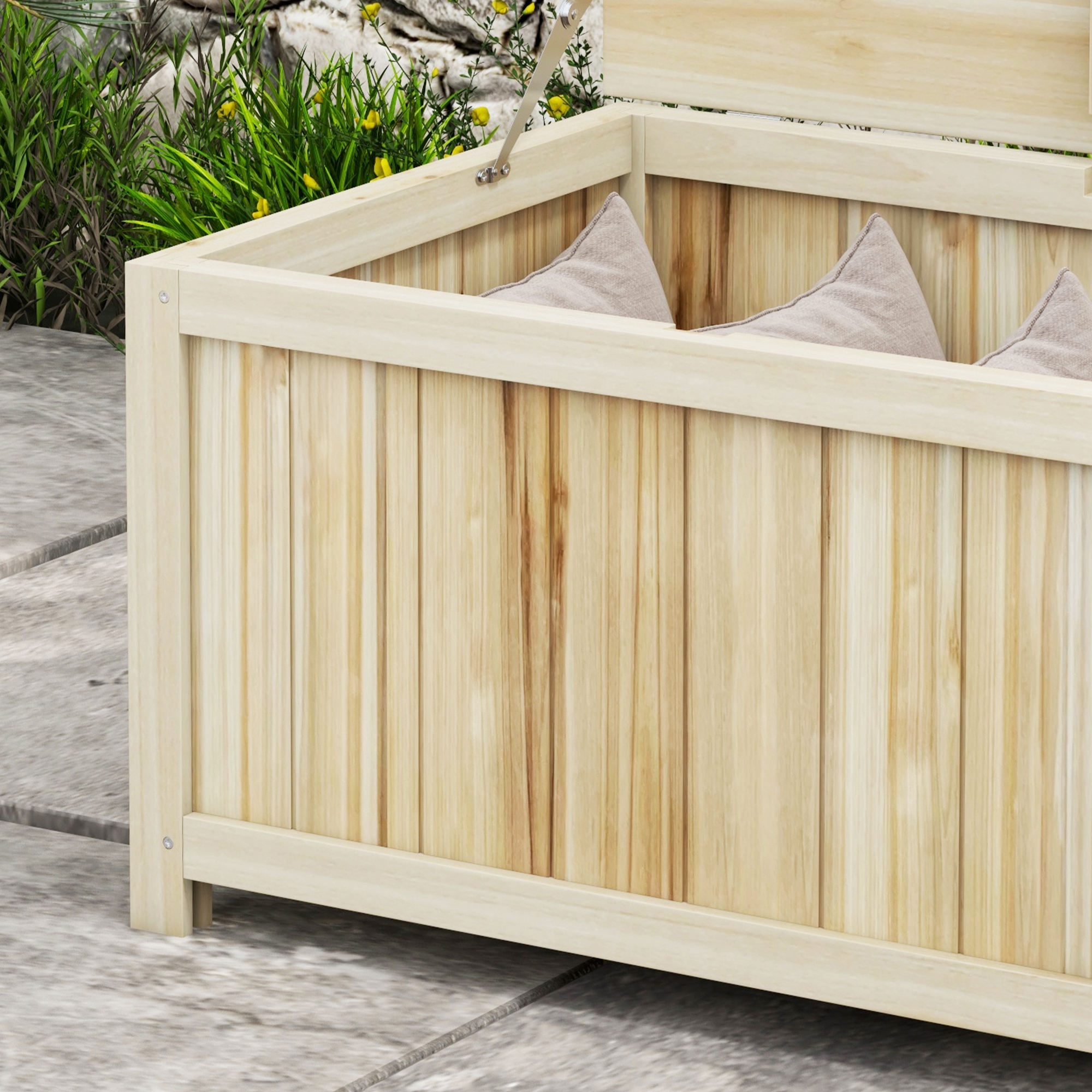 45 Gallon Wooden Storage Box patio Deck Box Bench, Garden Backyard Outdoor Storage Container, Natural - Image 5